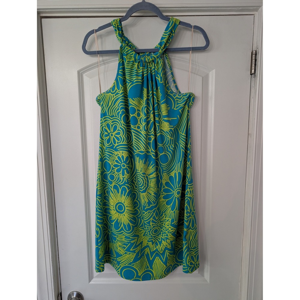 Trina Turk Womens Teal Green Floral Halter Neck Tie Shift Mini‎ Dress medium